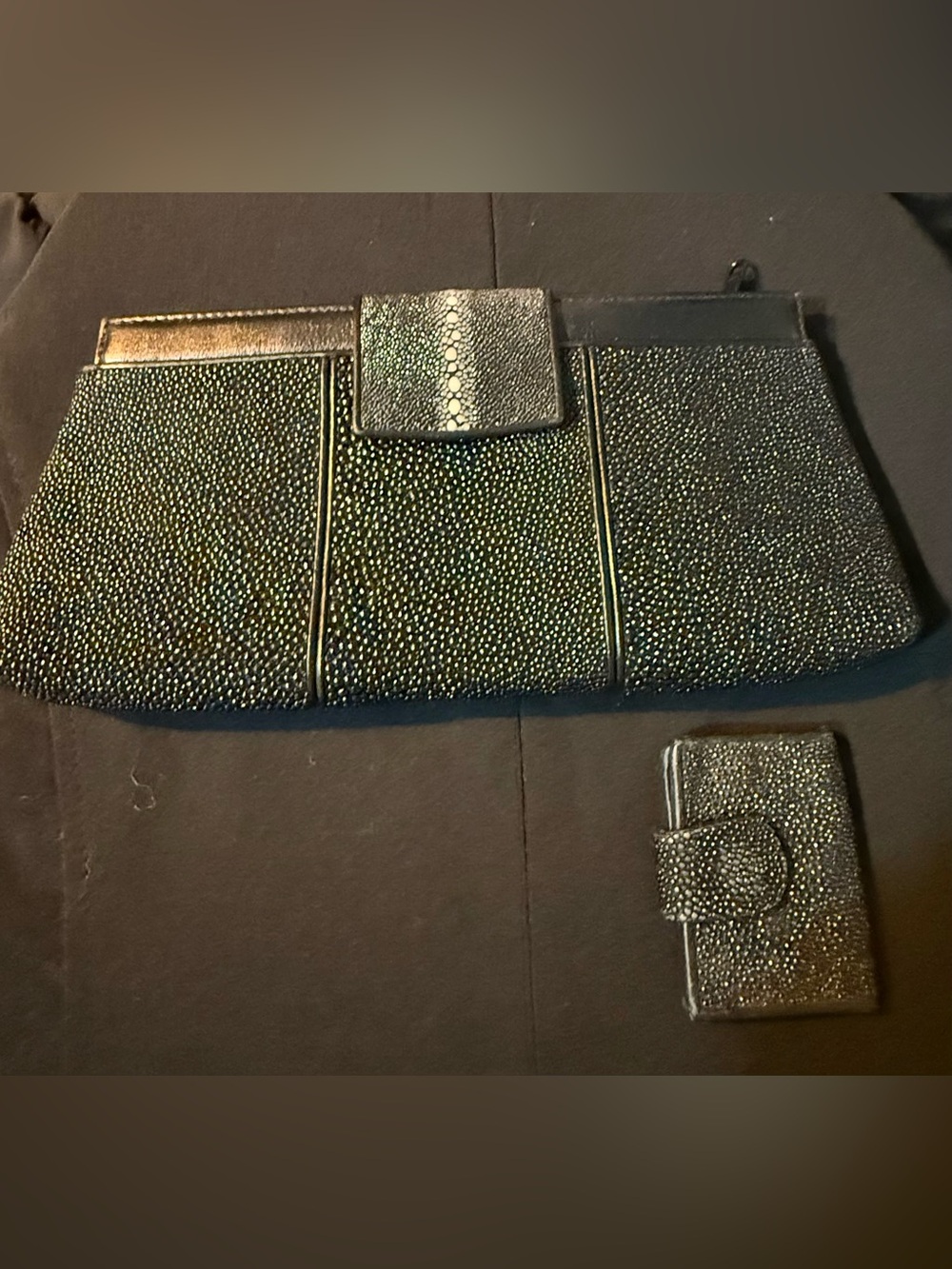 RARE vintage Stingray skin ROTA of Thailand clutch purse with photo holder